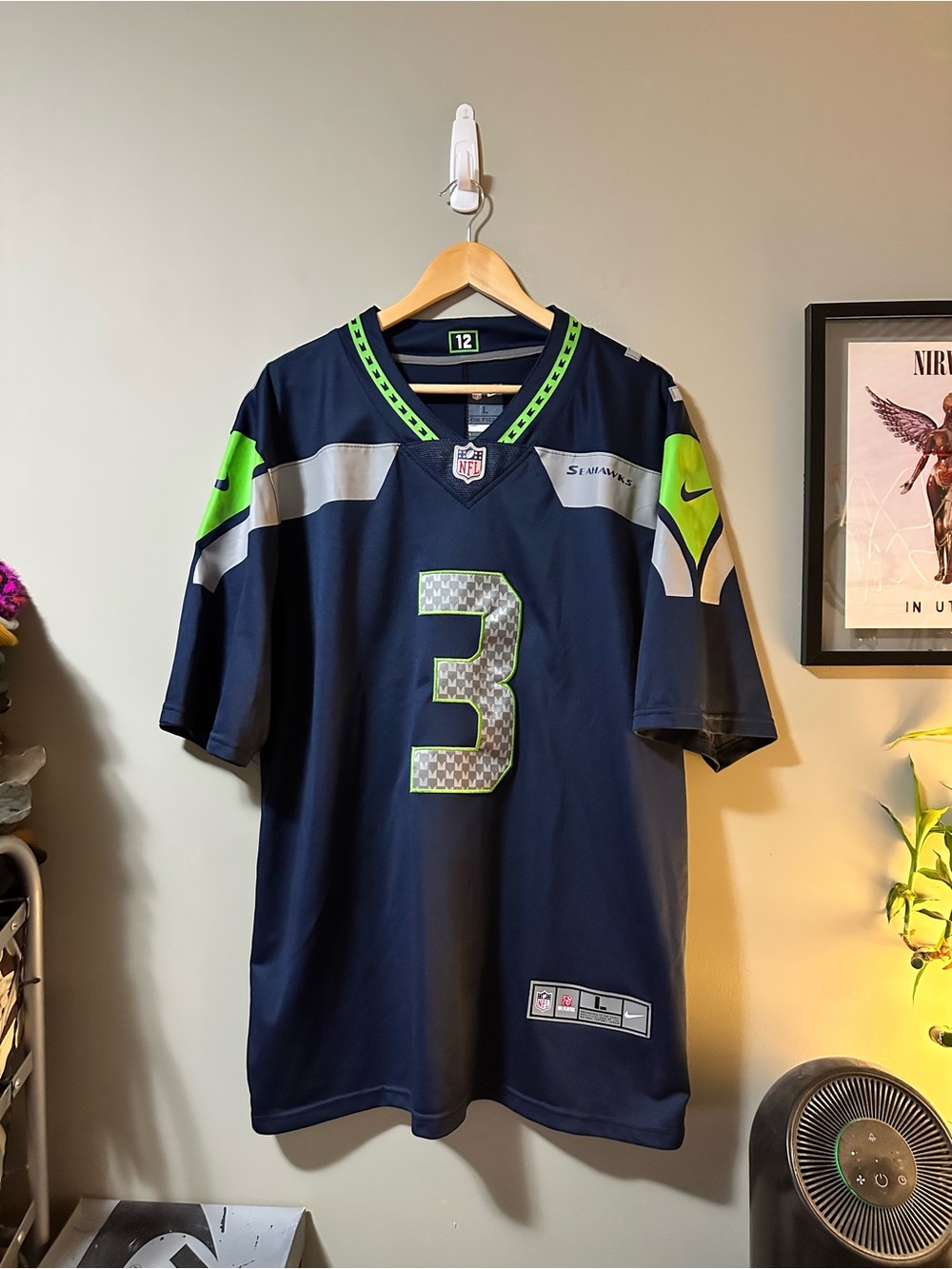 Nike Navy and Neon Green Seahawks #3 Football Jersey